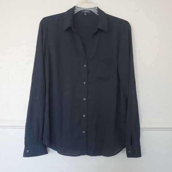 The Limited Ashton Button Down Blouse Adjustable Sleeve Length Black Womens Sz M - Picture 1 of 16